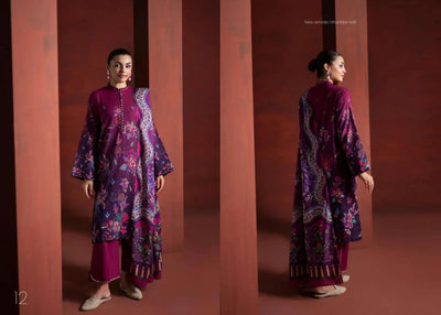 Maroon Floral 3PC Unstitched Khaddar Dress for Women